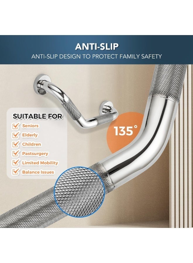WALALLA 2 Pack Bath Safety Grab Bars for Bathtubs and Showers,135° Angled Shower Grab Bar for Seniors Knurled Stainless Steel Handicap Grab Bars for Wall - Image 5